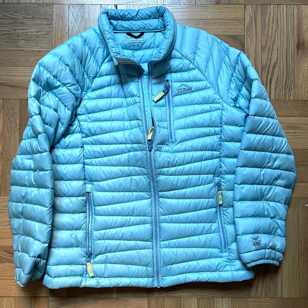 LL Bean Girl’s L 14-16 Blue 650 Goose Down Packable Downtek Puffer Jacket Coat